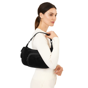 Borsa a spalla da donna Made in Italy - Modello Ardena - Pelle scamosciata - 30.0 x 17.0 x 12.0 cm