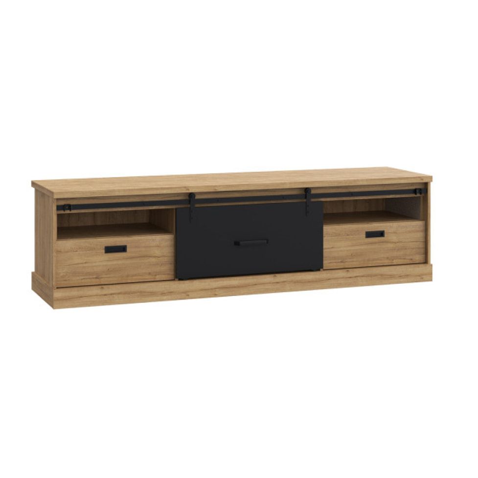 Meuble TV effet bois de chêne & noir L203cm - FACTORY