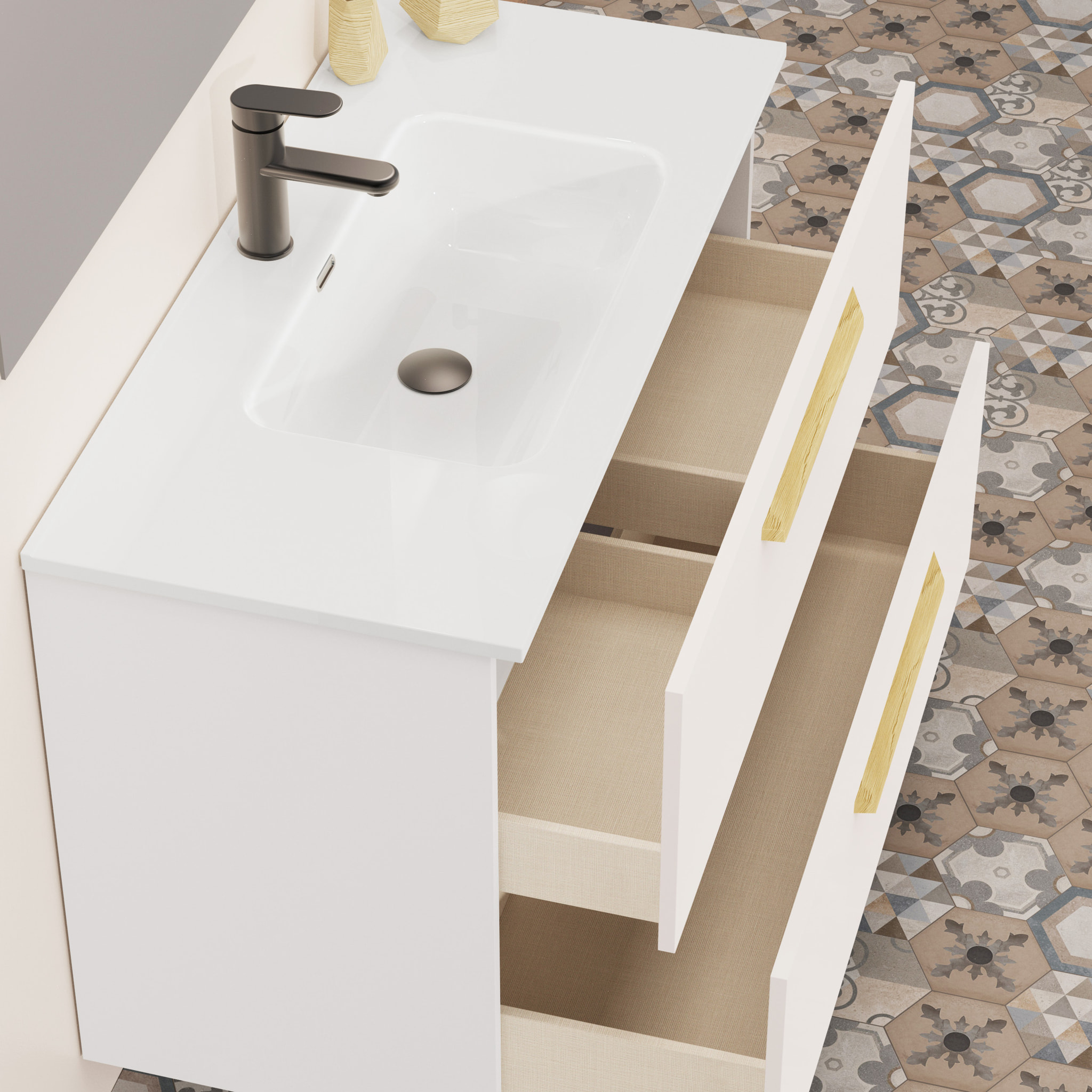 Conjunto de baño Melody, Alday, 100 cm, Blanco Mate