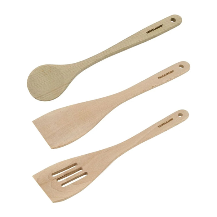 Lot de 3 ustensiles de cuisine en bois dont 2 spatules et une cuillère Fackelmann Nature