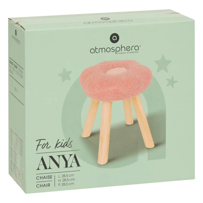 Tabouret enfant "Anya" bouclette rose H26,5cm