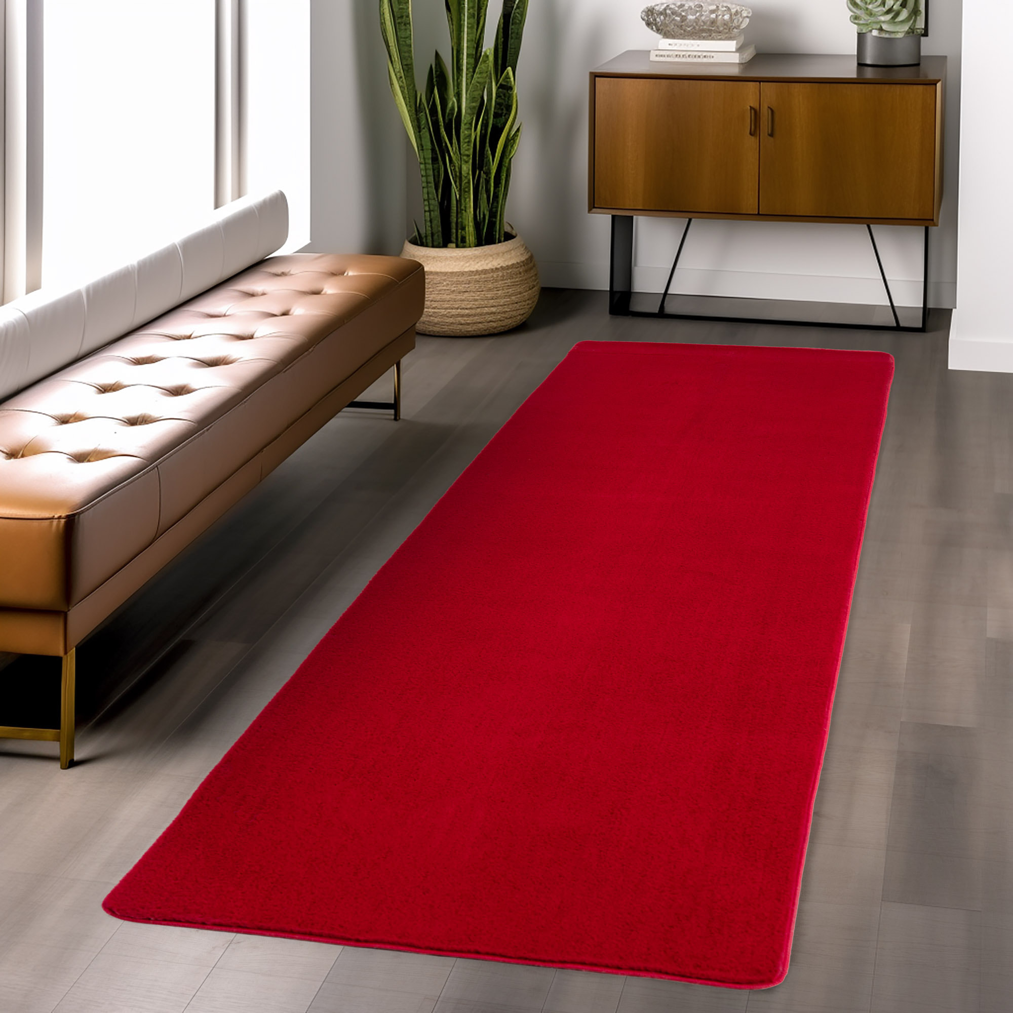 ALBA - Tapis doux rouge à poils courts