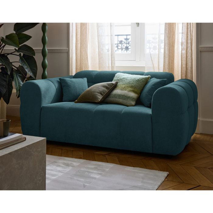 Ray - canapé droit 2 places en tissu texturé - Bleu grisé