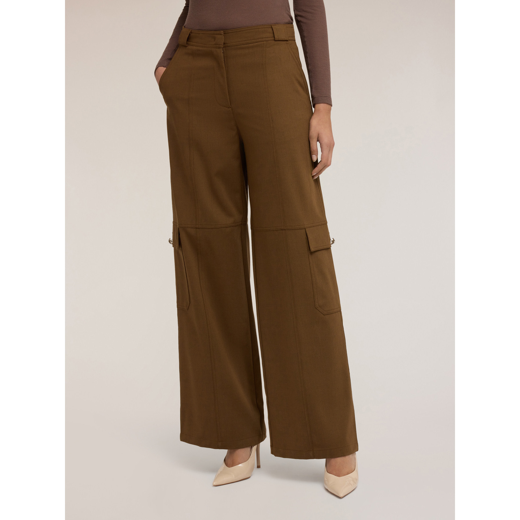 Motivi - Pantalones cargo de franela mezcla de lana - Marrón