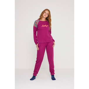 Pigiama donna folk in caldo cotone felpato girocollo Noidinotte
