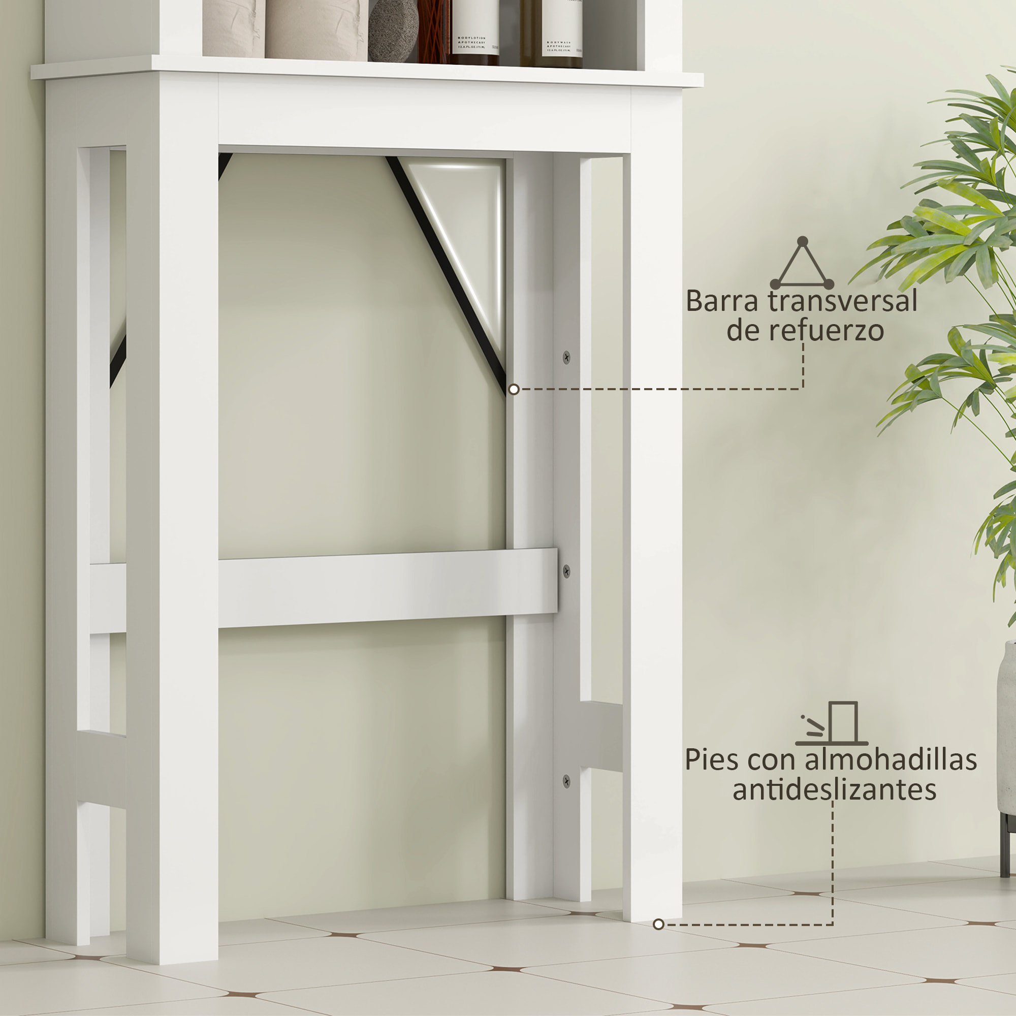 Mueble sobre Inodoro Armario sobre Inodoro con Puerta Corredera de Granero y 6 Compartimentos Mueble de Baño Rústico 67x25x172 cm Blanco