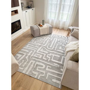 GARDEN - Tapis d'intérieur / extérieur à motif graphique gris, blanc