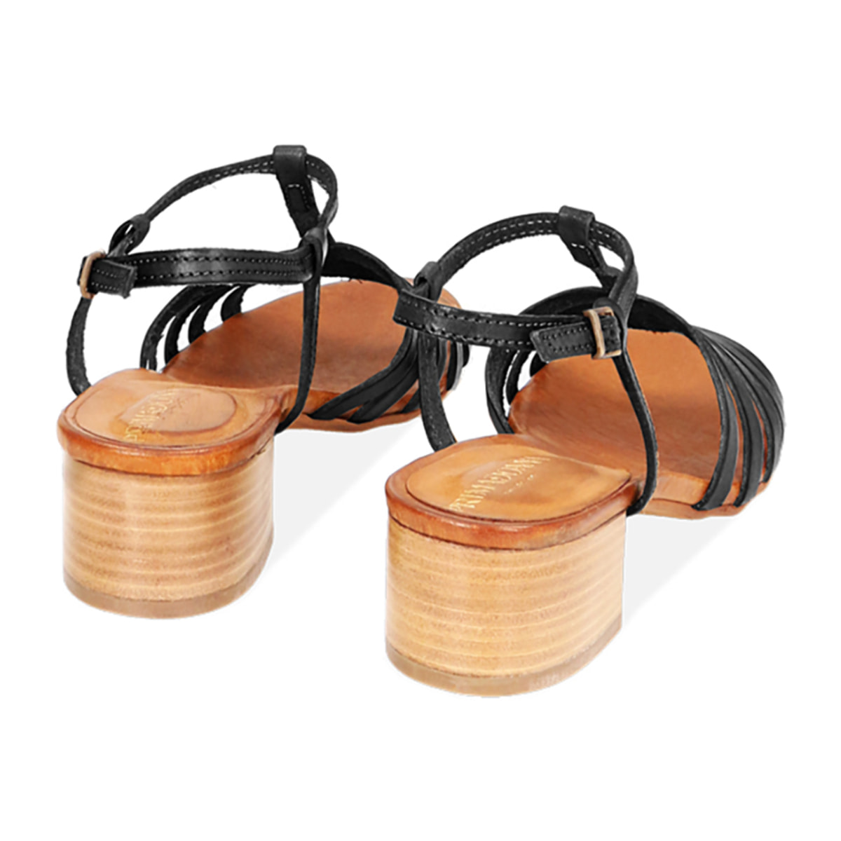 Sandalias negras en piel de vacuno, tacón de 4 cm