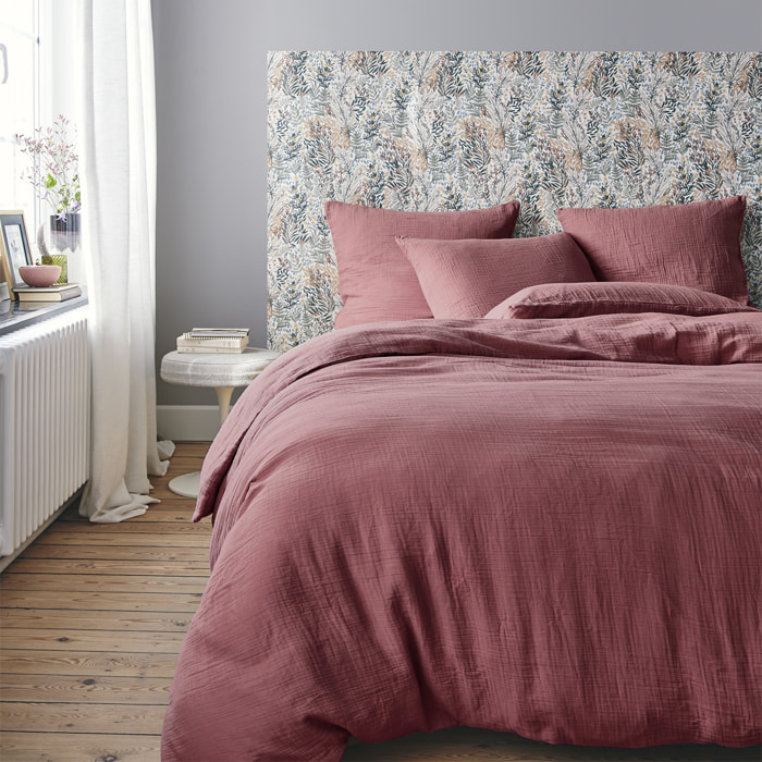 Parure de lit Housse de couette + Taie rectangle en gaze de coton lavée, TENDRESSE, Rose Canyon