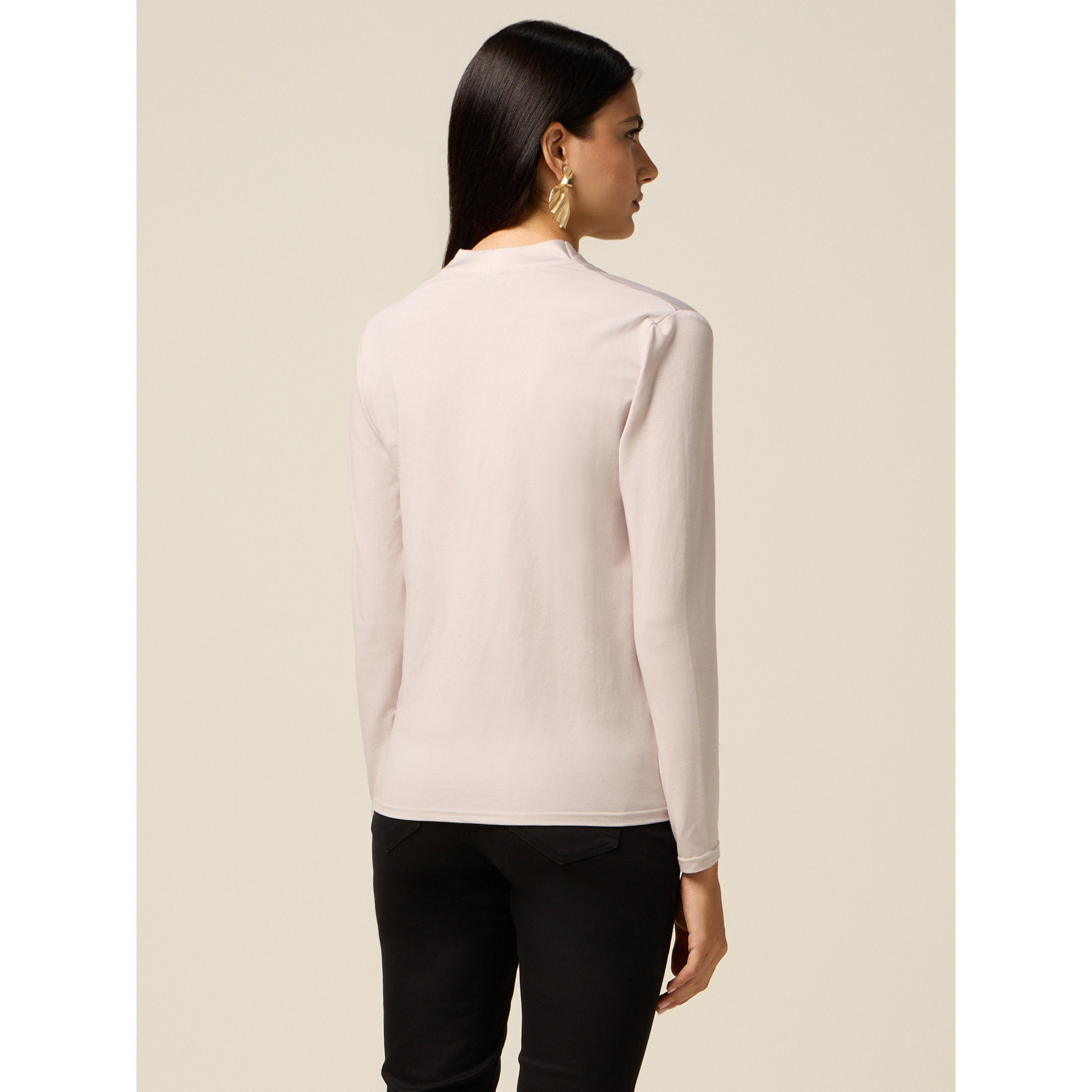 Oltre - Camiseta bimatérica con escote en V - Beige