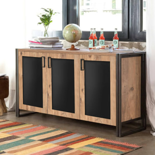 Credenza Dpratic, Buffet da soggiorno, Madia da salotto, Dispensa da cucina, 140x45h80 cm, Quercia e Nero