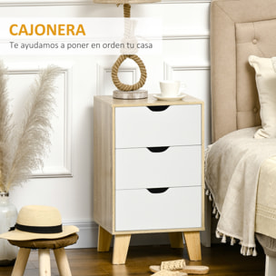 HOMCOM Cómoda con 3 Cajones y Base Elevada Cajonera de Armario para Dormitorio Salón Pasillo Estilo Moderno Antivuelco 40x35x68,5 cm Natural y Blanco