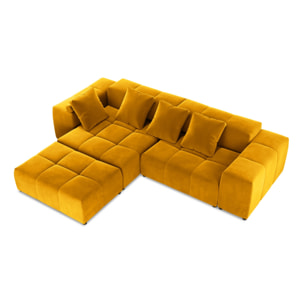 Canapé d'angle symétrique modulable "Rome" 5 places en velours jaune