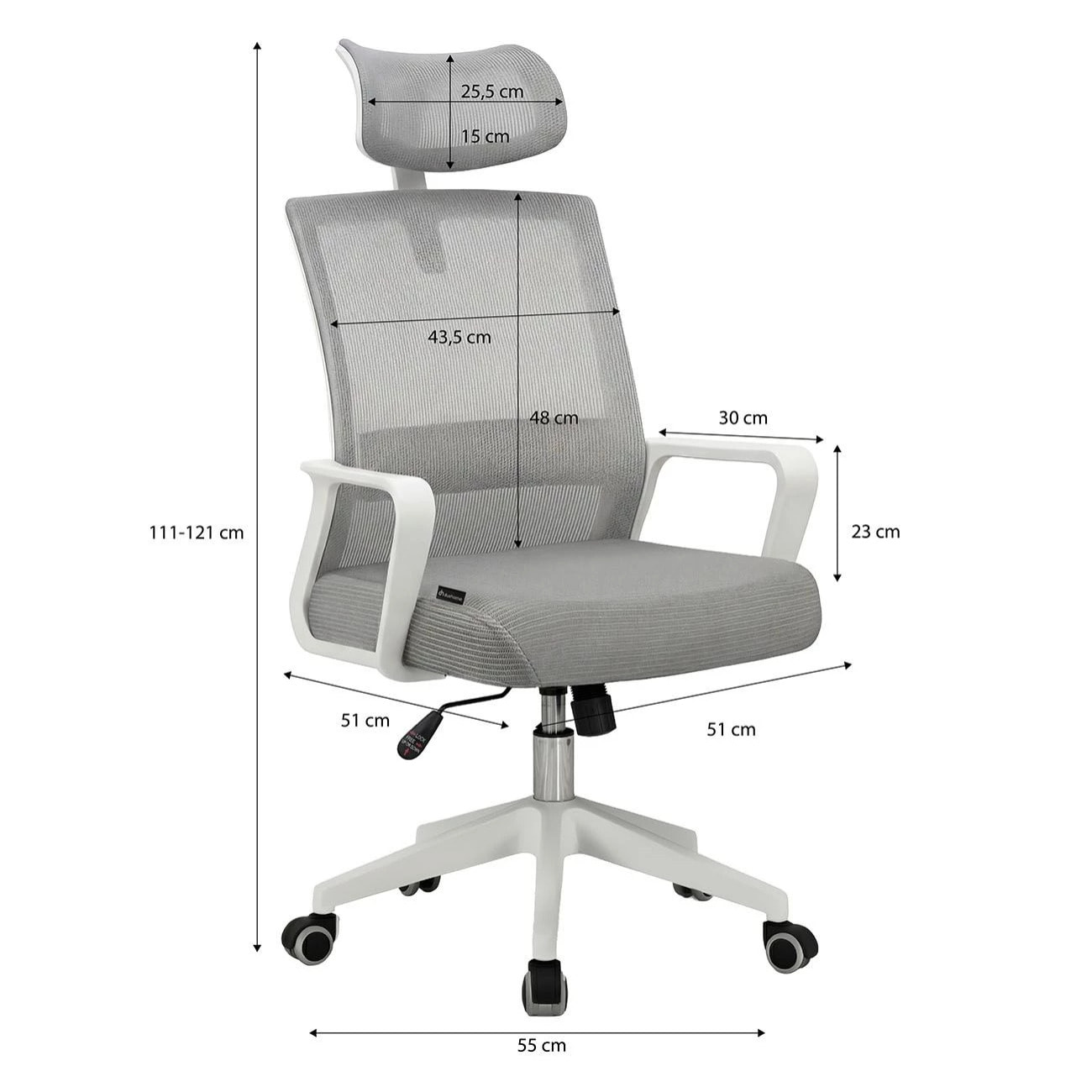 Silla de oficina ergonómica en blanco y gris 111-121x51 cm Dafne Tex Blanco - Gris