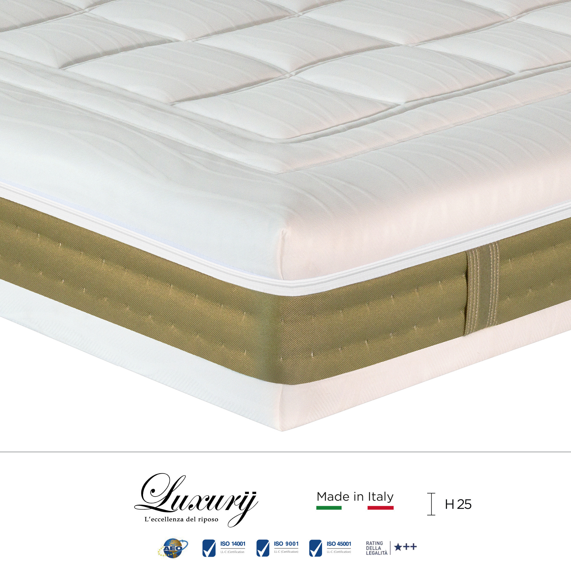 "Amalfi" H25 cm 80x190 guanciale Memory OMAGGIO 5 strati in FOAM arrotolato