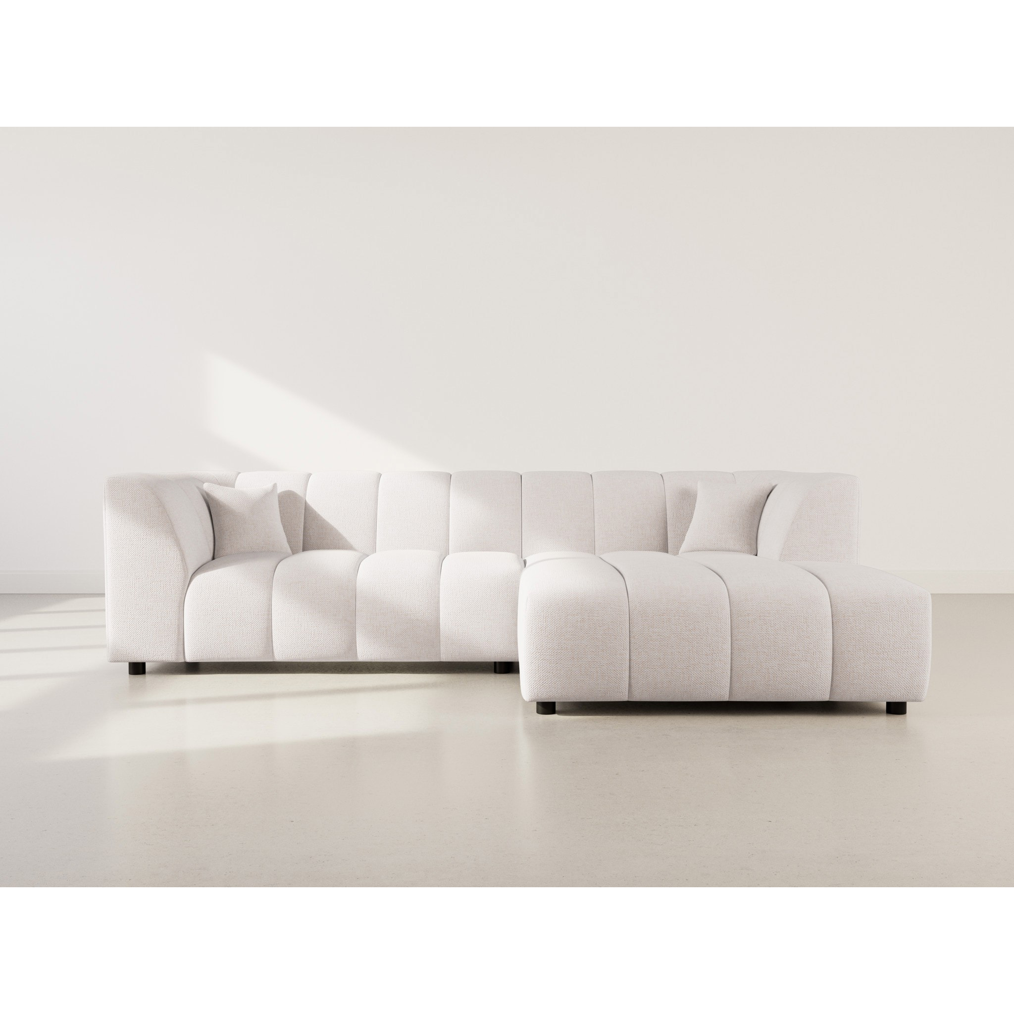 Curtis - canapé d'angle droit 4 places avec accoudoir en tissu texturé - Beige