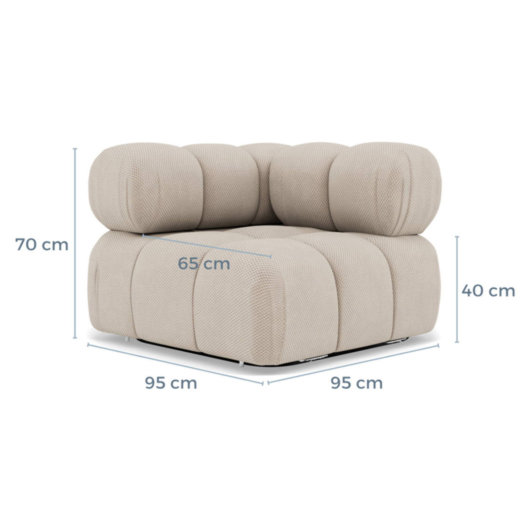 Ruby - module d'assise d'angle droit en velours texturé - Beige