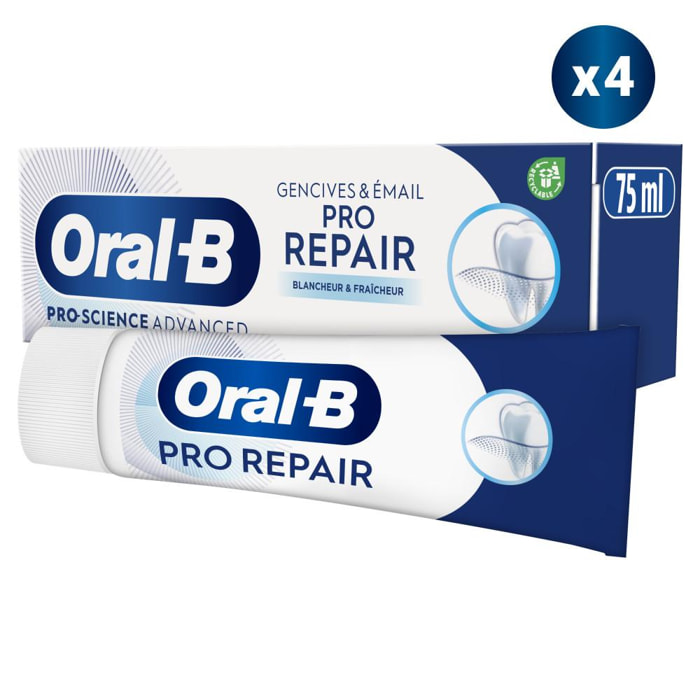 4 Dentifrices Repare Gencives Et Email Blancheur 75ml, Oral B Pro Science