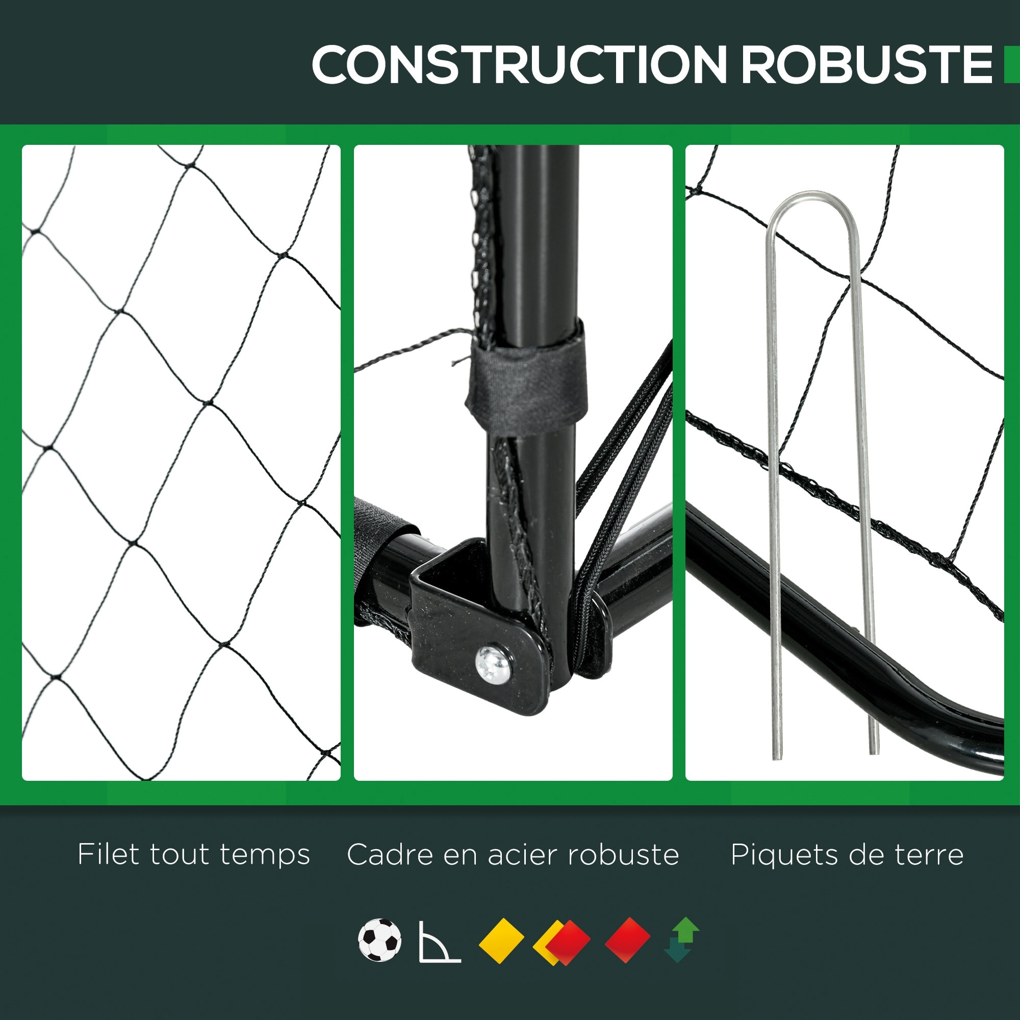 But de football cage de foot but futsal avec cible - dim. 213L x 150l x 100H cm - acier PE noir