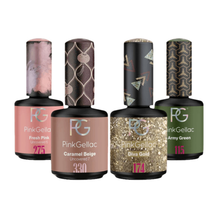 Set vernis semi-permanent - 4 x 15 ml Beige, Vert, Rouge, Rose