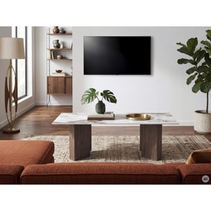 Table basse en bois avec plateau en céramique "Elma" - 120 cm - Marron