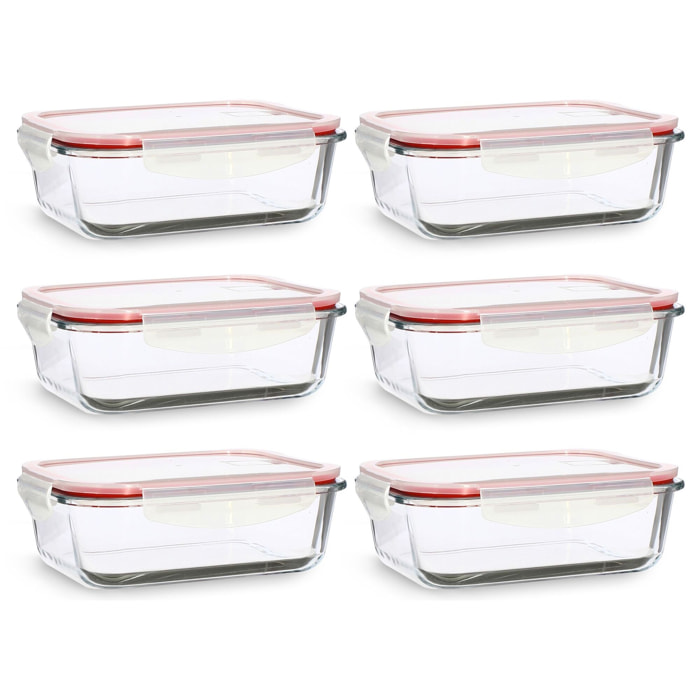 Lot de 6 boîtes hermétiques 1040ml en verre CLEMENTINE