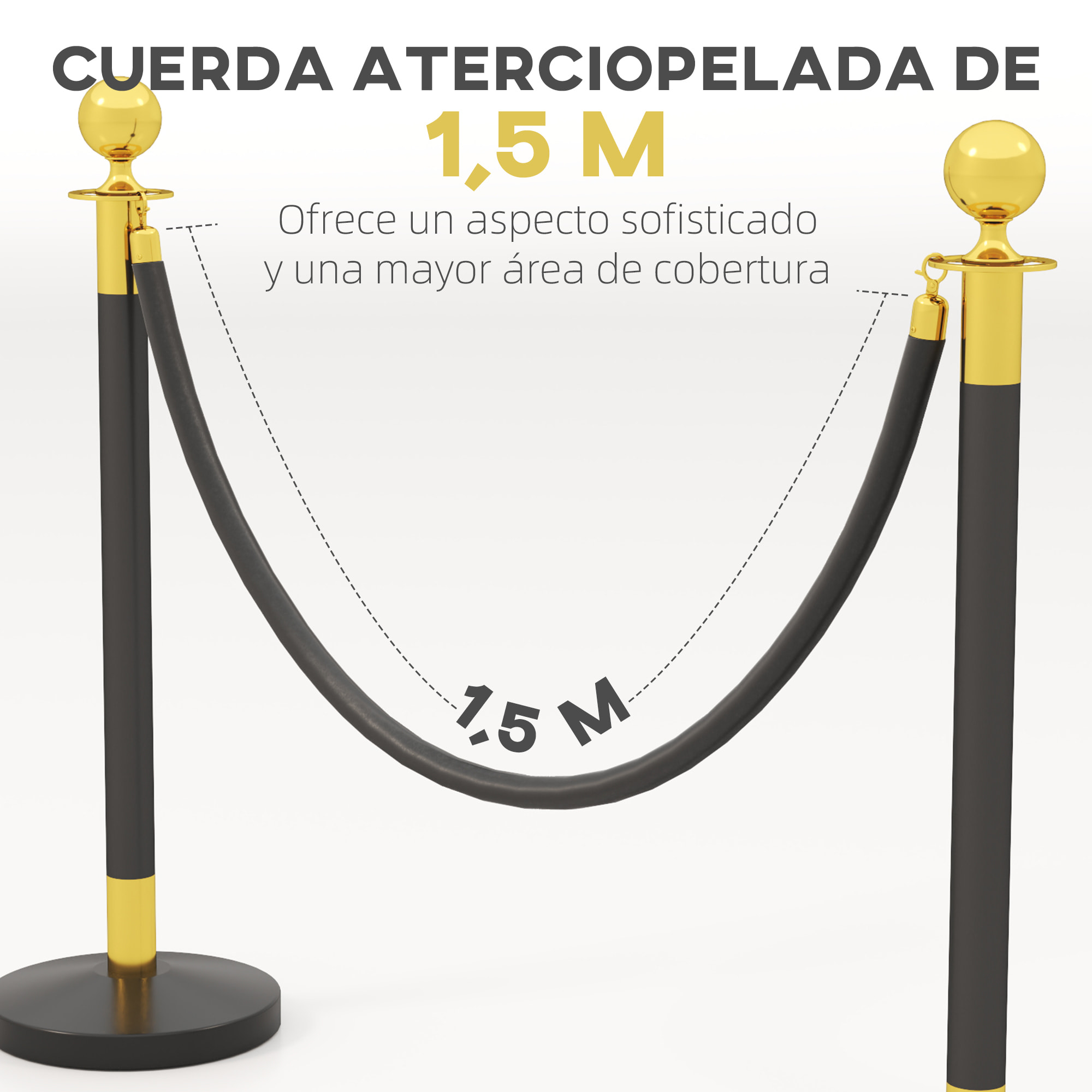 Postes Separadores de Acero Inoxidable de 2 Piezas, 96 cm de Altura, Base Hueca de Inyección de Agua, 2 Cuerdas de Terciopelo Negro de 1,5 m, para Teatro, Fiesta, Boda, Negro