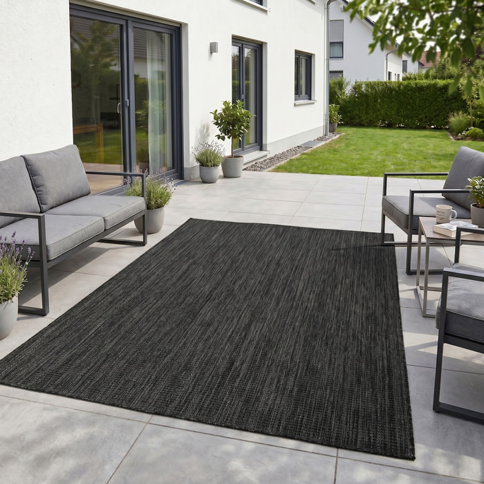 MIRA - Tapis intérieur/extérieur noir à aspect naturel