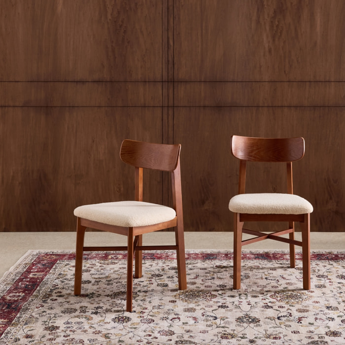 Chaise vintage bois d'hévéa et bouclette (lot de 2) THÉA