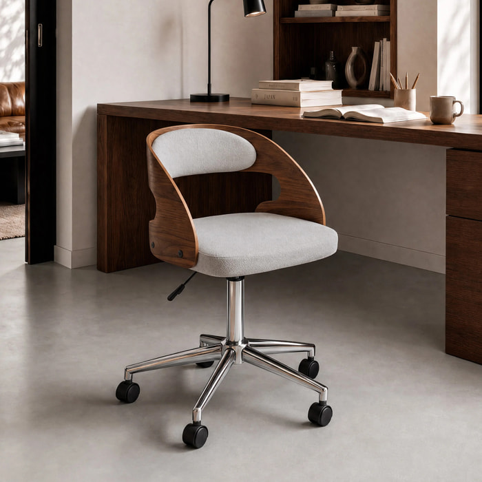 Chaise de bureau pivotante et réglable en bois et tissu gris - Louis