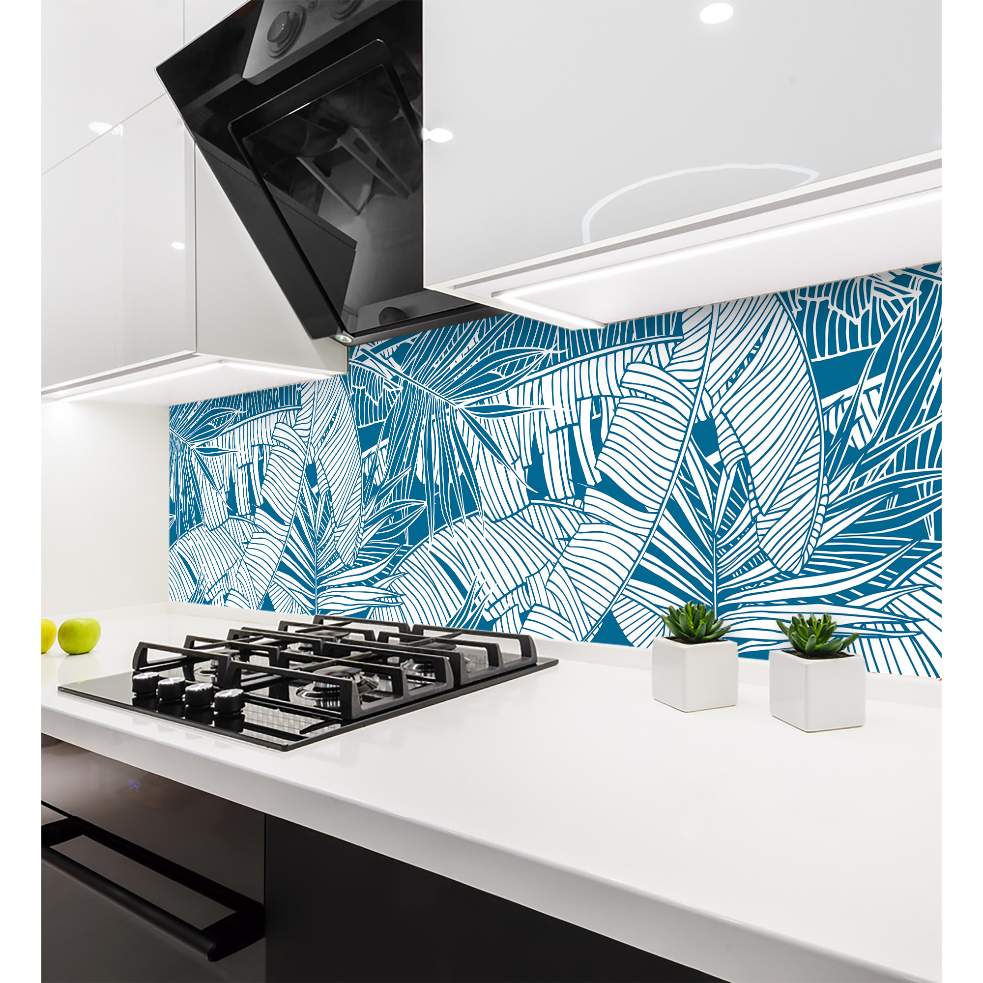 Stickers adhesivos de CERAMIKO - Hojas azul 100x100