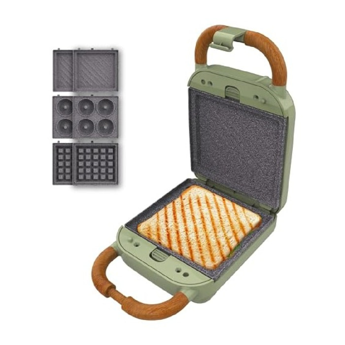 Cecotec Sandwichera Vintage Rock'Ntoast Retro One Green. 700W, 3 Placas Intercam