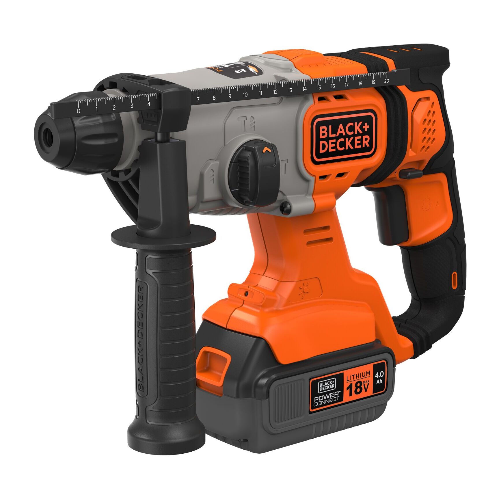 Marteau perforateur sans fil 18V SDS-Plus, batterie 4.0Ah, chargeur 2A, coffret, poignée réglable, éclairage LED
