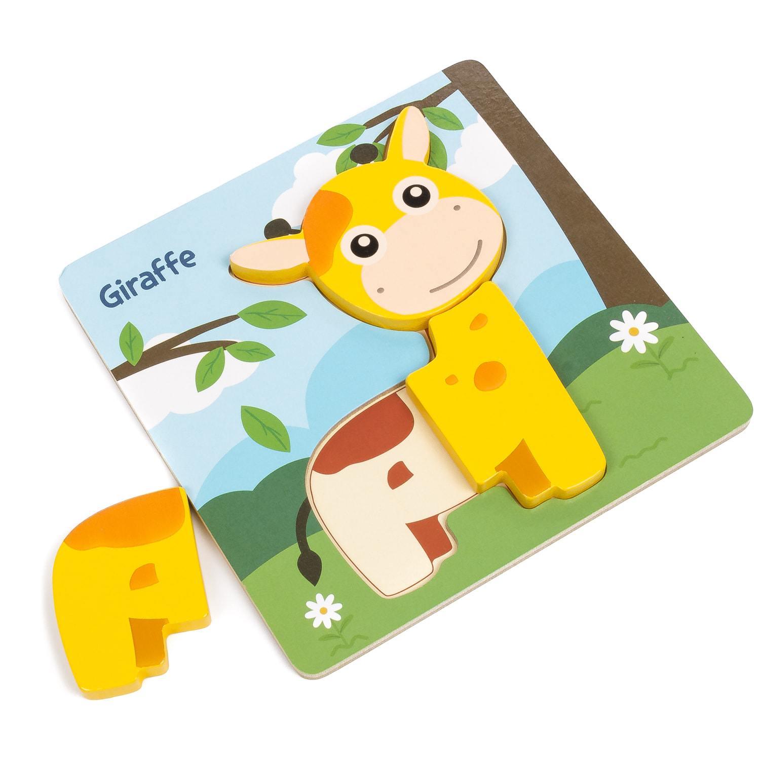 Puzle de madera para niños, de 3 piezas. Diseño jirafa.