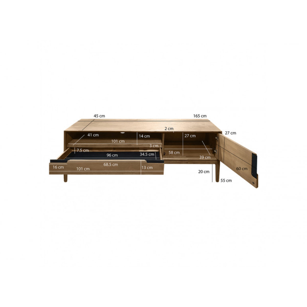 Meuble TV avec rangements en bois d'acacia - AMALFI