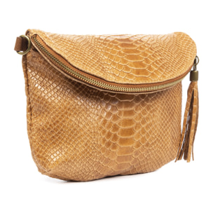 FIRENZE ARTEGIANI Ancona Borsa a tracolla da donna Vera pelle scamosciata stampa serpente Made in Italy 23x4x19 Cm. Colore: pelle