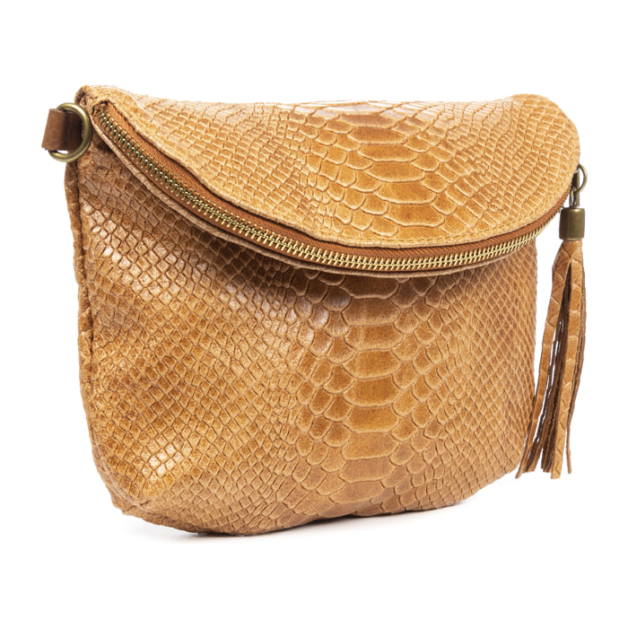 FIRENZE ARTEGIANI Ancona Borsa a tracolla da donna Vera pelle scamosciata stampa serpente Made in Italy 23x4x19 Cm. Colore: pelle