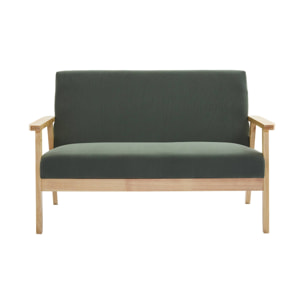 Banquette + fauteuil 3 places bois d'hévéa velours côtelé ISAK