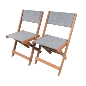 Chaise pliante en bois exotique "Seoul" - Maple - Gris - Lot de 2