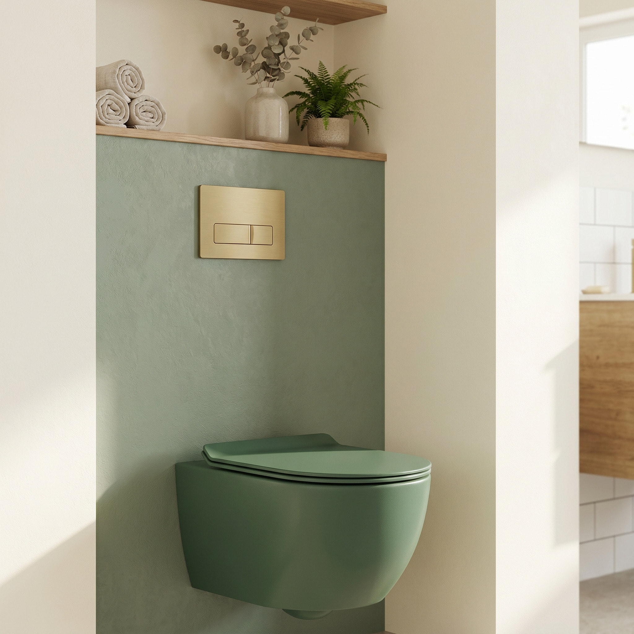 PixL WC suspendu en céramique Vortex , fixations invisibles + abattant Soft-Close, Vert mat (CEPX010RTORPGEM)