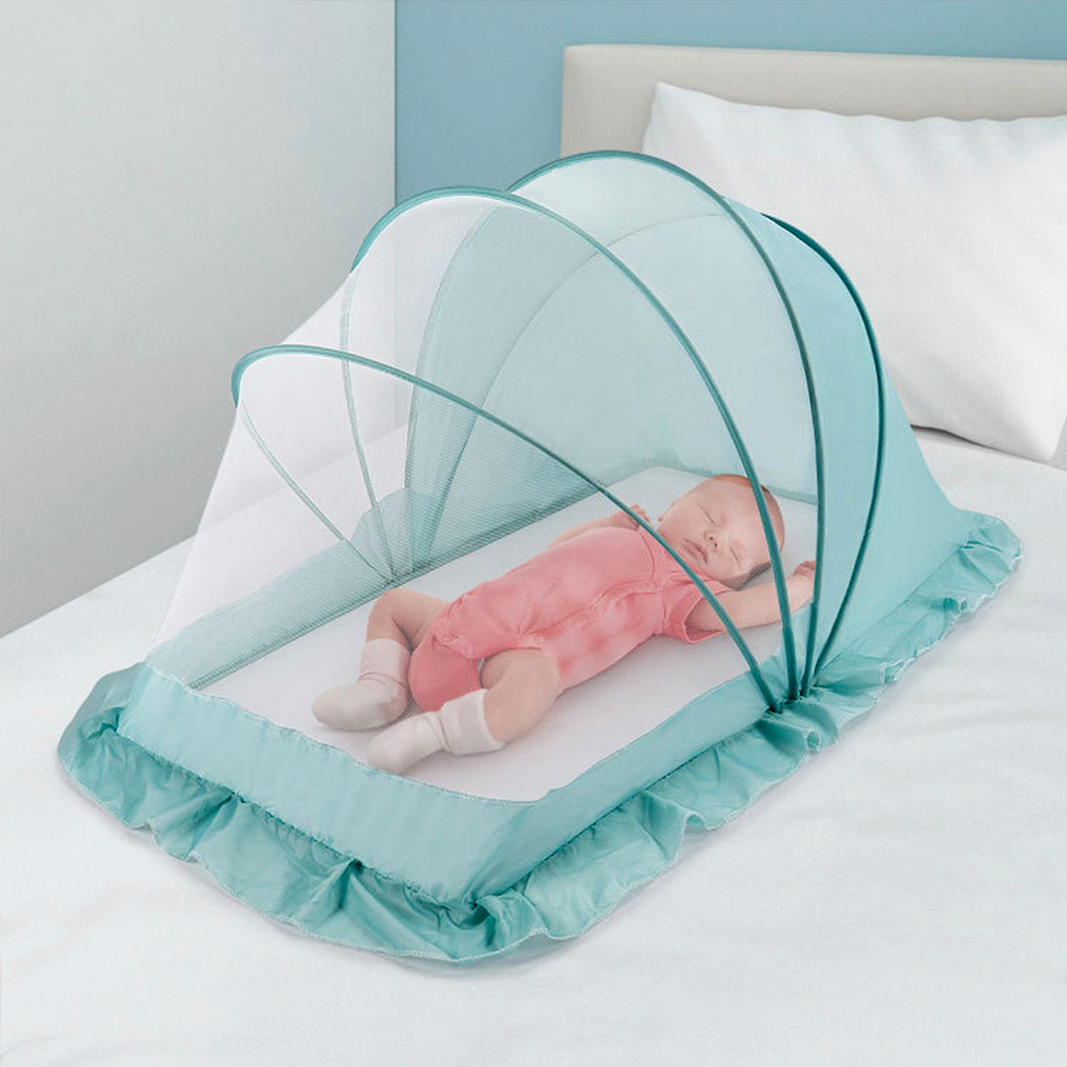 DAM Mosquitera plegable infantil 110x60x65cm, de 0 a 3 años. 110x60x65 Cm. Color: Turquesa