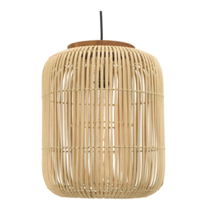SIXTINE - Suspension 'allongée' 35x35cm rotin couleur naturelle et teck