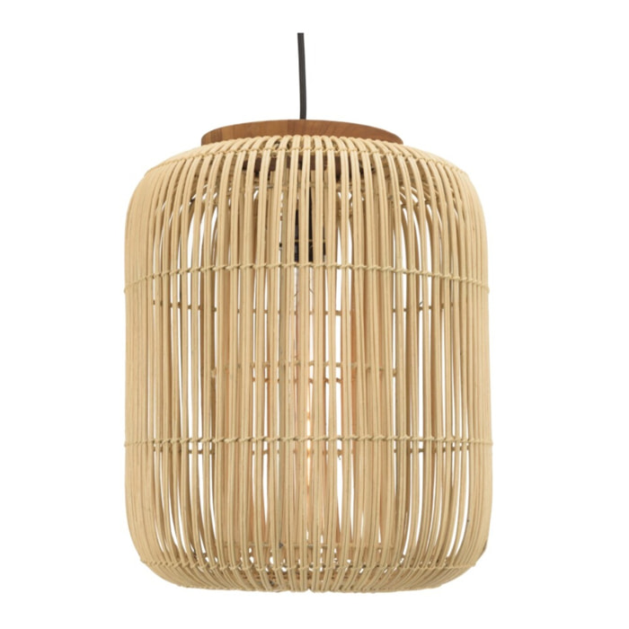 SIXTINE - Suspension 'allongée' 35x35cm rotin couleur naturelle et teck