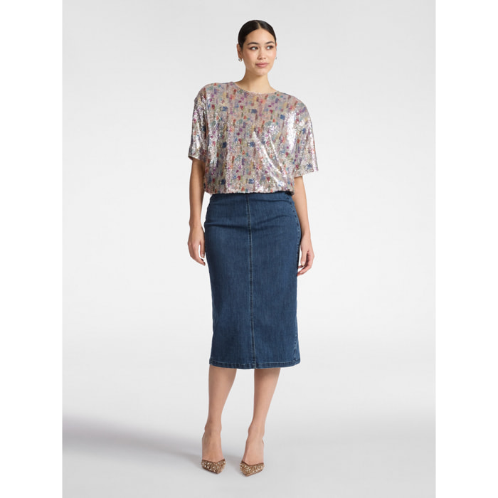 Elena Mirò - Gonna midi in denim - Blu