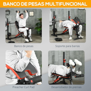 Banco de Musculación Multifuncional Banco de Pesas con Respaldo Reclinable y Soporte de Barras Ajustable para Entrenamiento Abdominal Piernas Brazos y Pecho Carga 150 kg 180x110x126 cm Negro