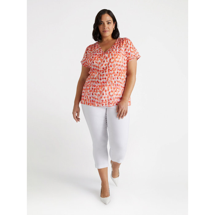 Fiorella Rubino - Blusa estampada con escote en pico - Naranja sol