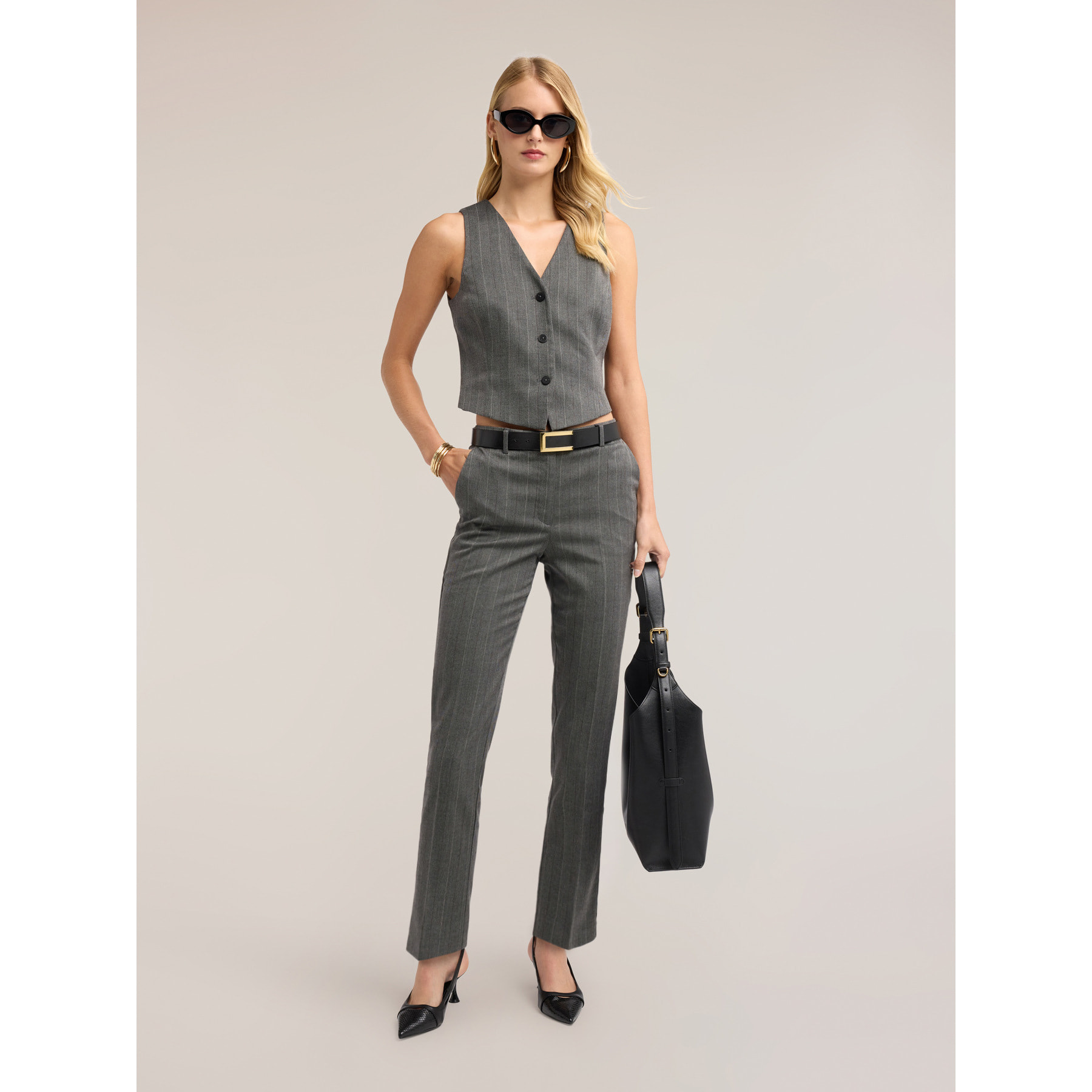 Motivi - Pantaloni slim gessati in tinto filo - Grigio