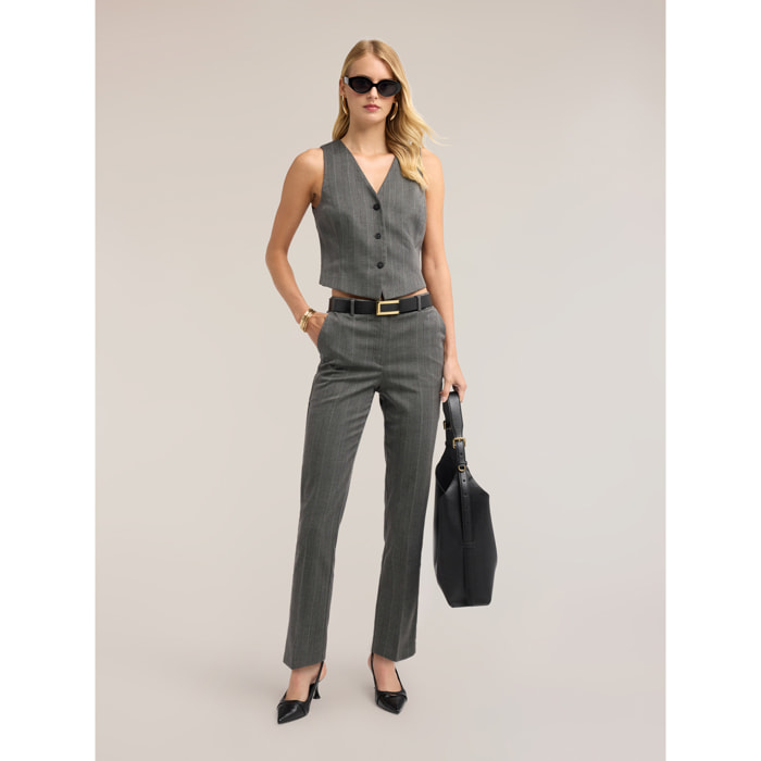 Motivi - Pantaloni slim gessati in tinto filo - Grigio
