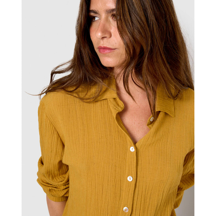 Camisa algodón lino ocre