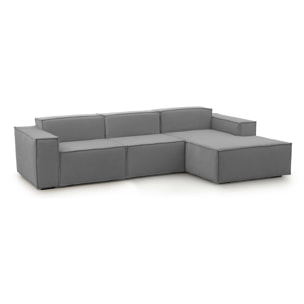 Divano fisso Giovanna, Divano componibile a 3 posti con penisola destra, 100% Made in Italy, Sofà moderno in tessuto, Cm 300x170h70, Grigio